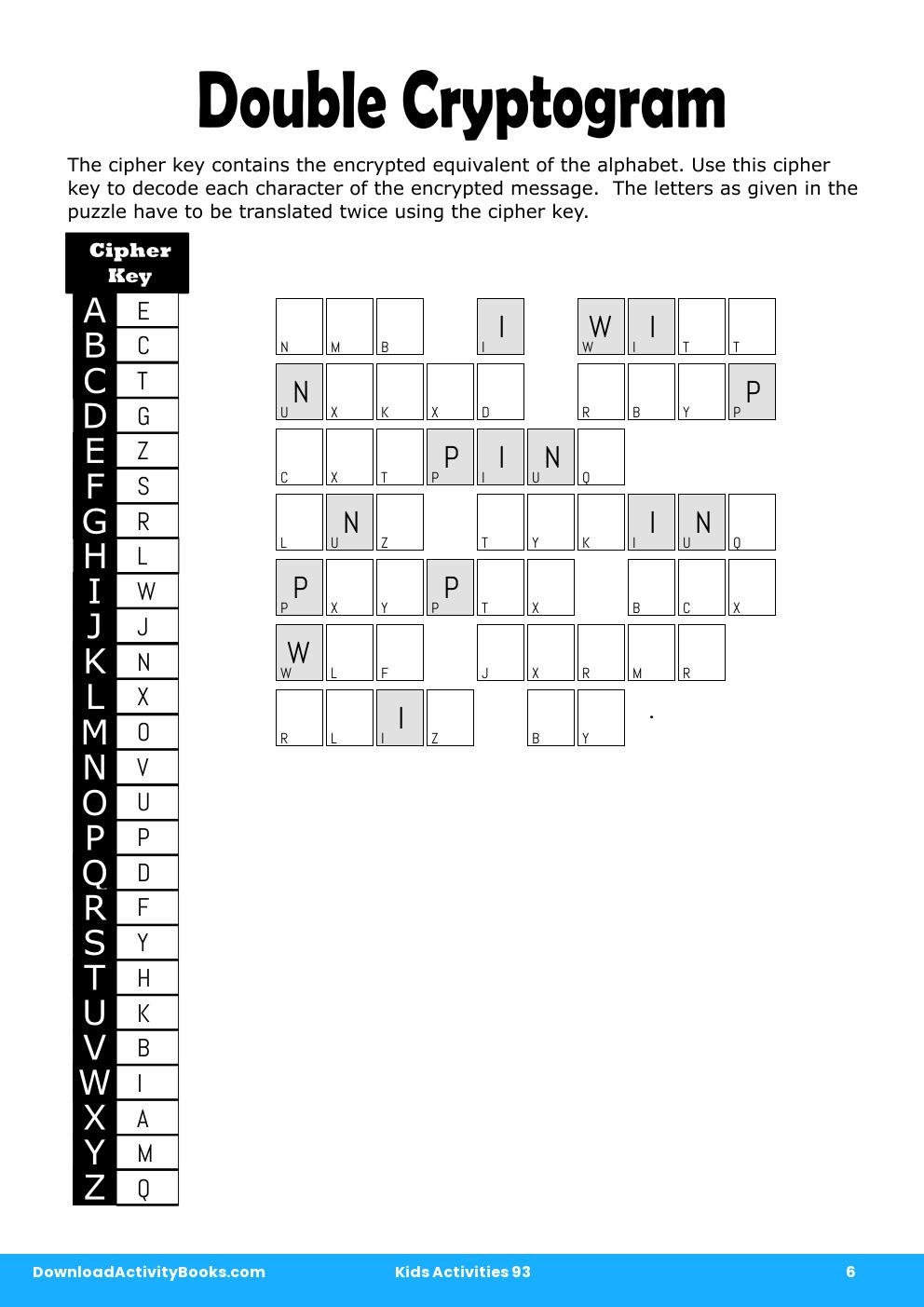 Kids' Cryptography with a Key from a Propositional Puzzle - Wolfram  Demonstrations Project