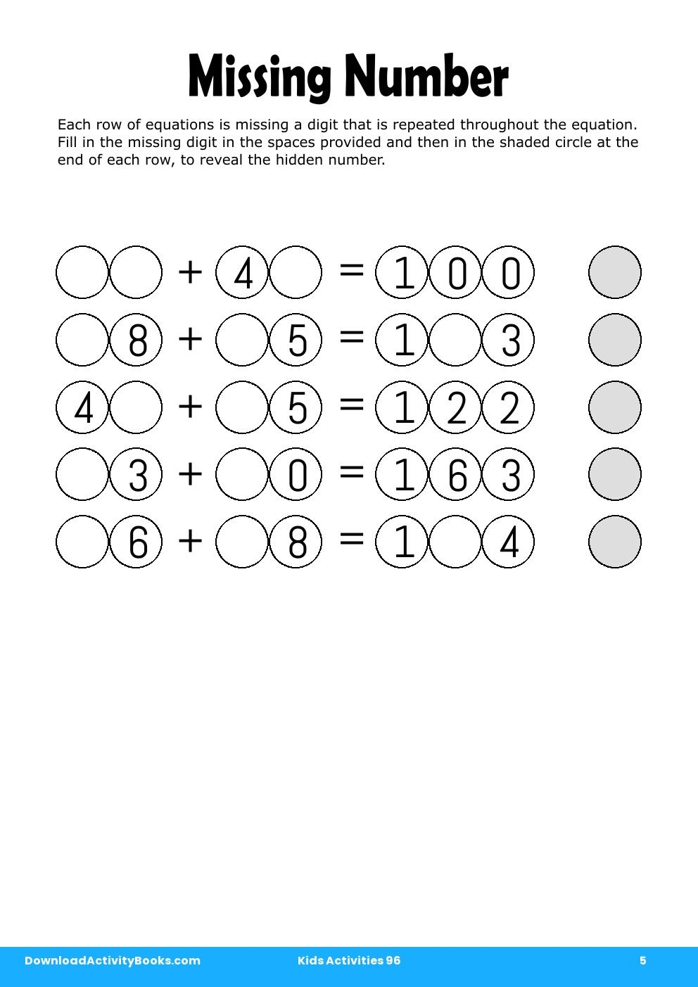 Missing Number in Kids Activities 96