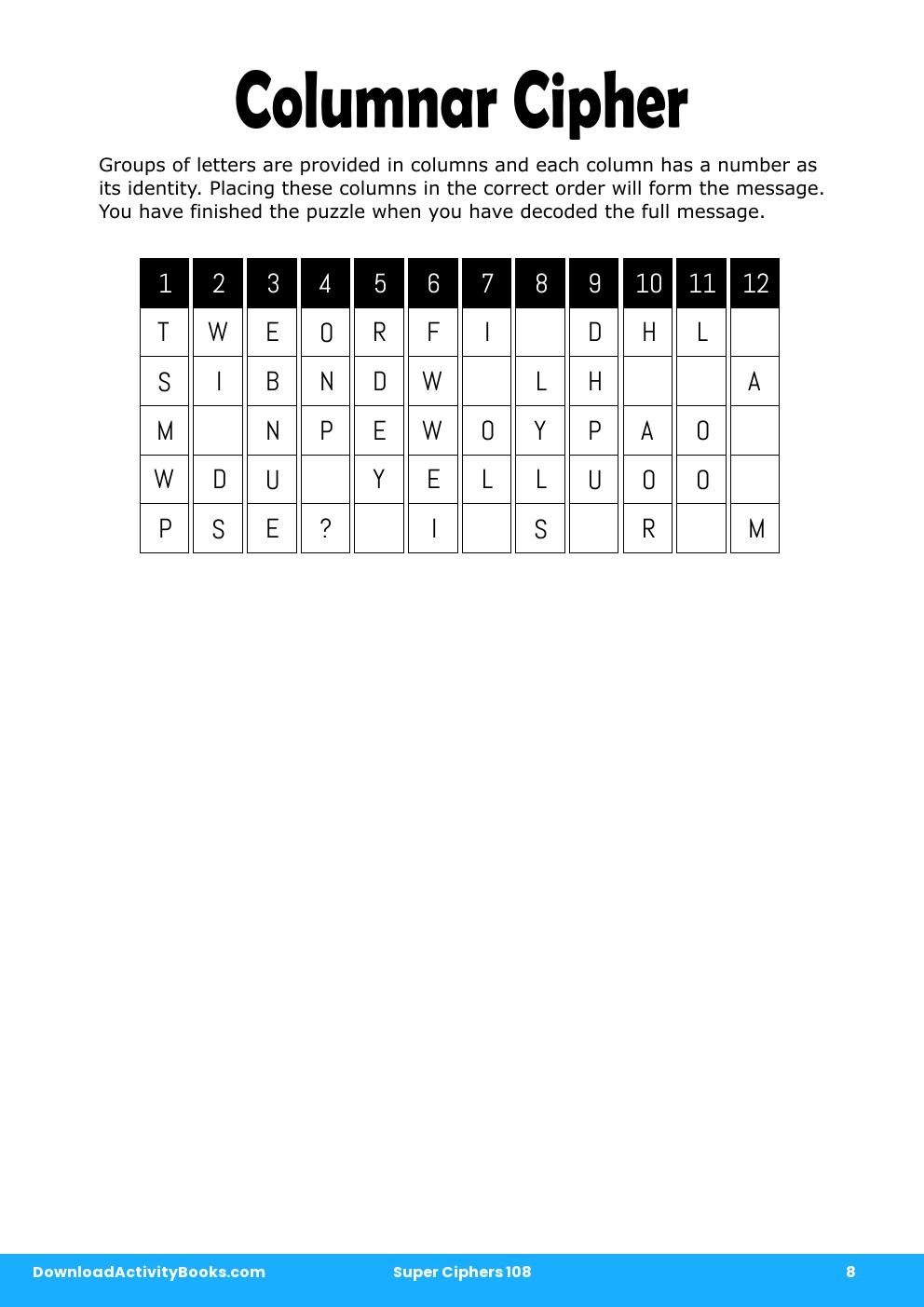 Columnar Cipher in Super Ciphers 108