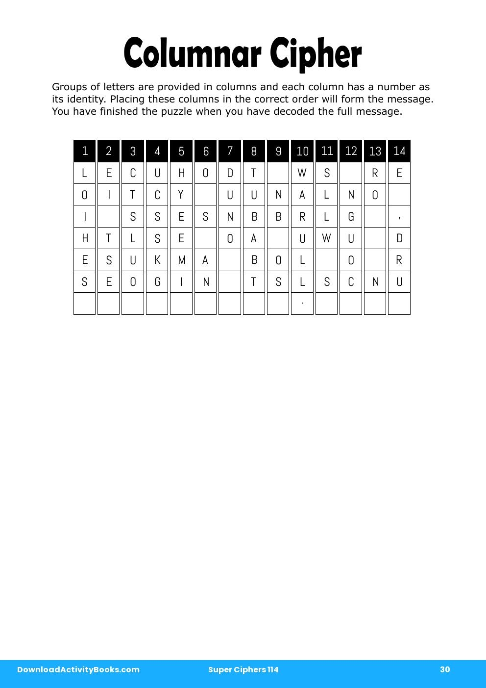 Columnar Cipher in Super Ciphers 114