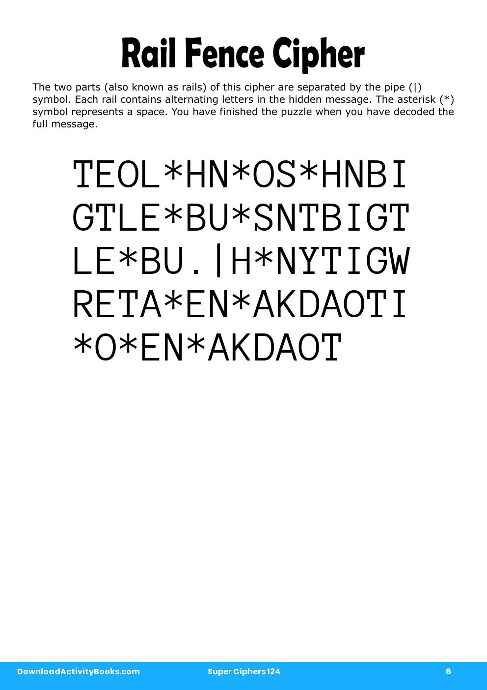 Rail Fence Cipher in Super Ciphers 124