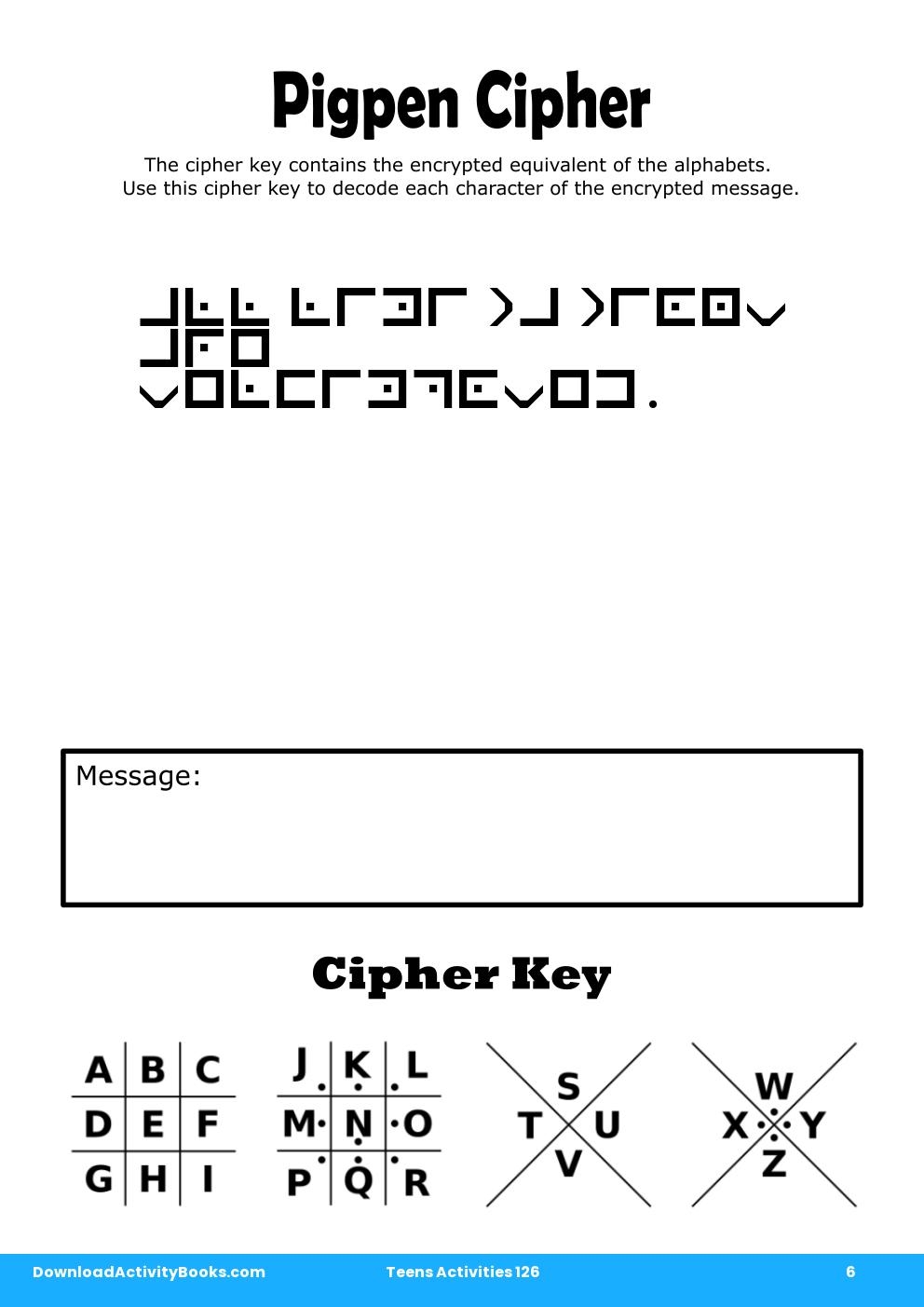 Pigpen Cipher in Teens Activities 126