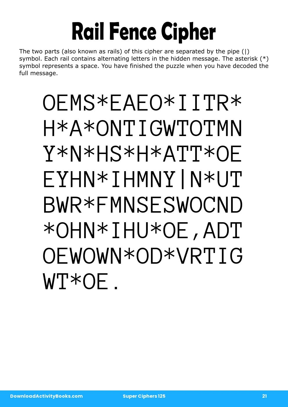 Rail Fence Cipher in Super Ciphers 125