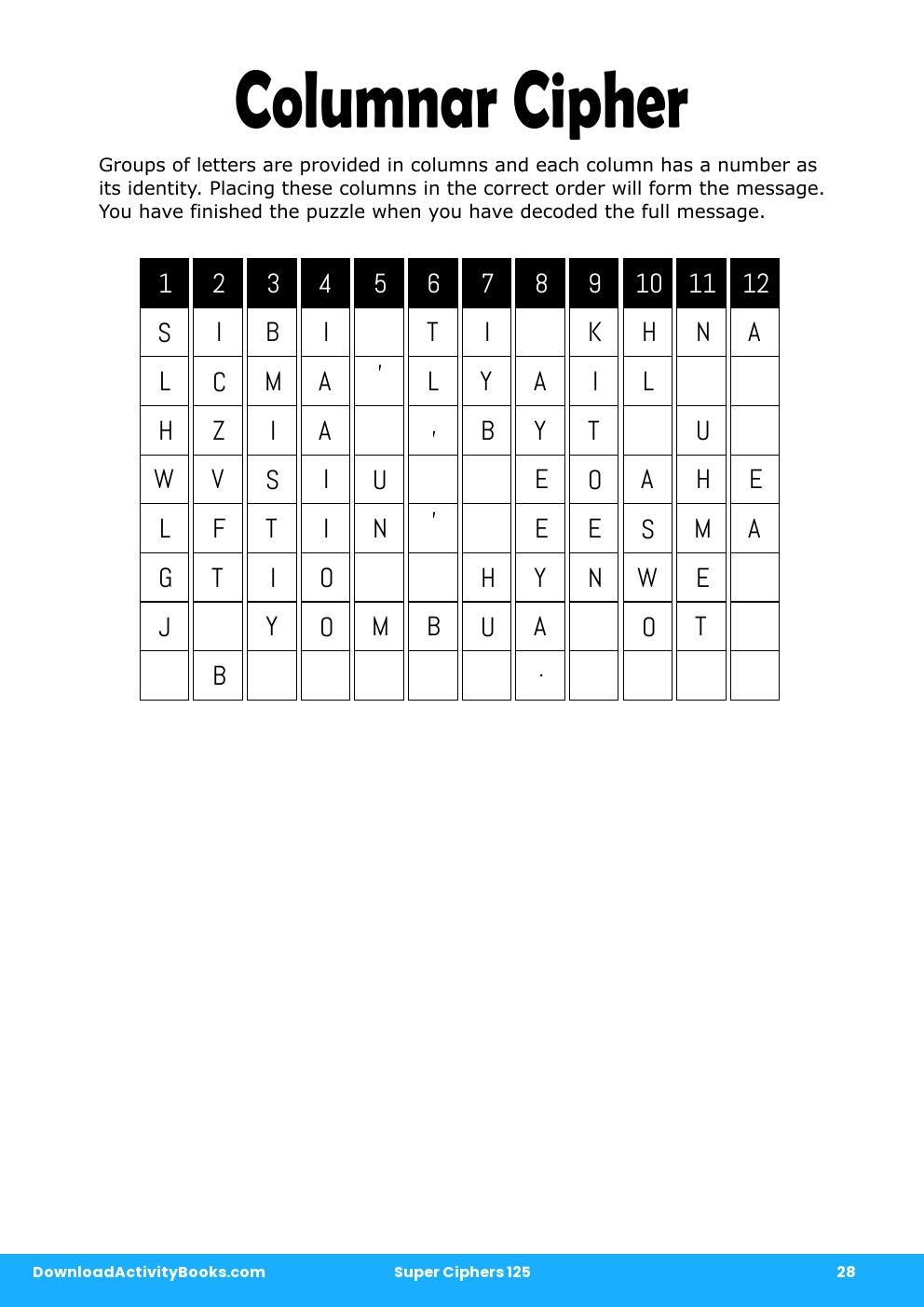 Columnar Cipher in Super Ciphers 125