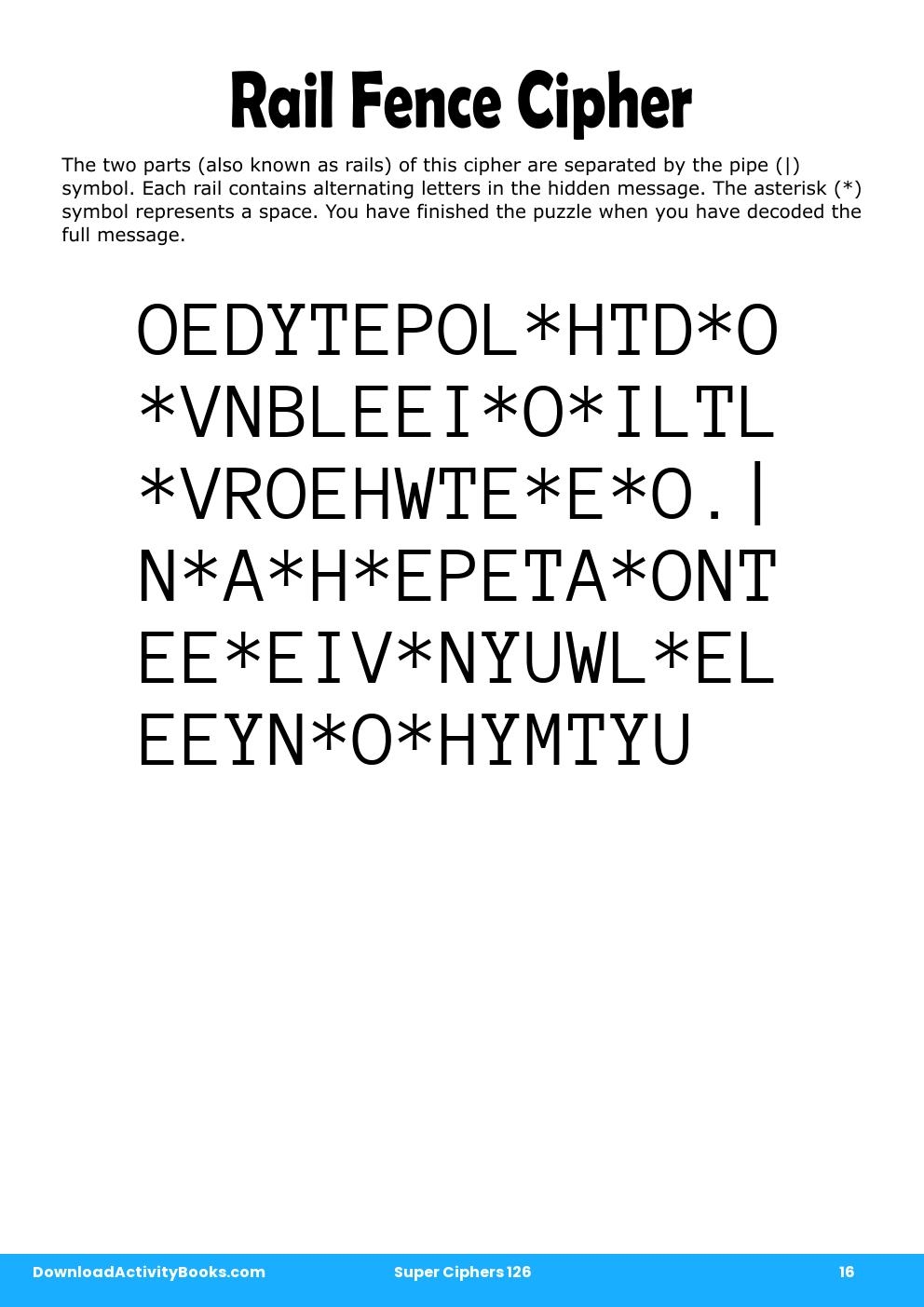 Rail Fence Cipher in Super Ciphers 126