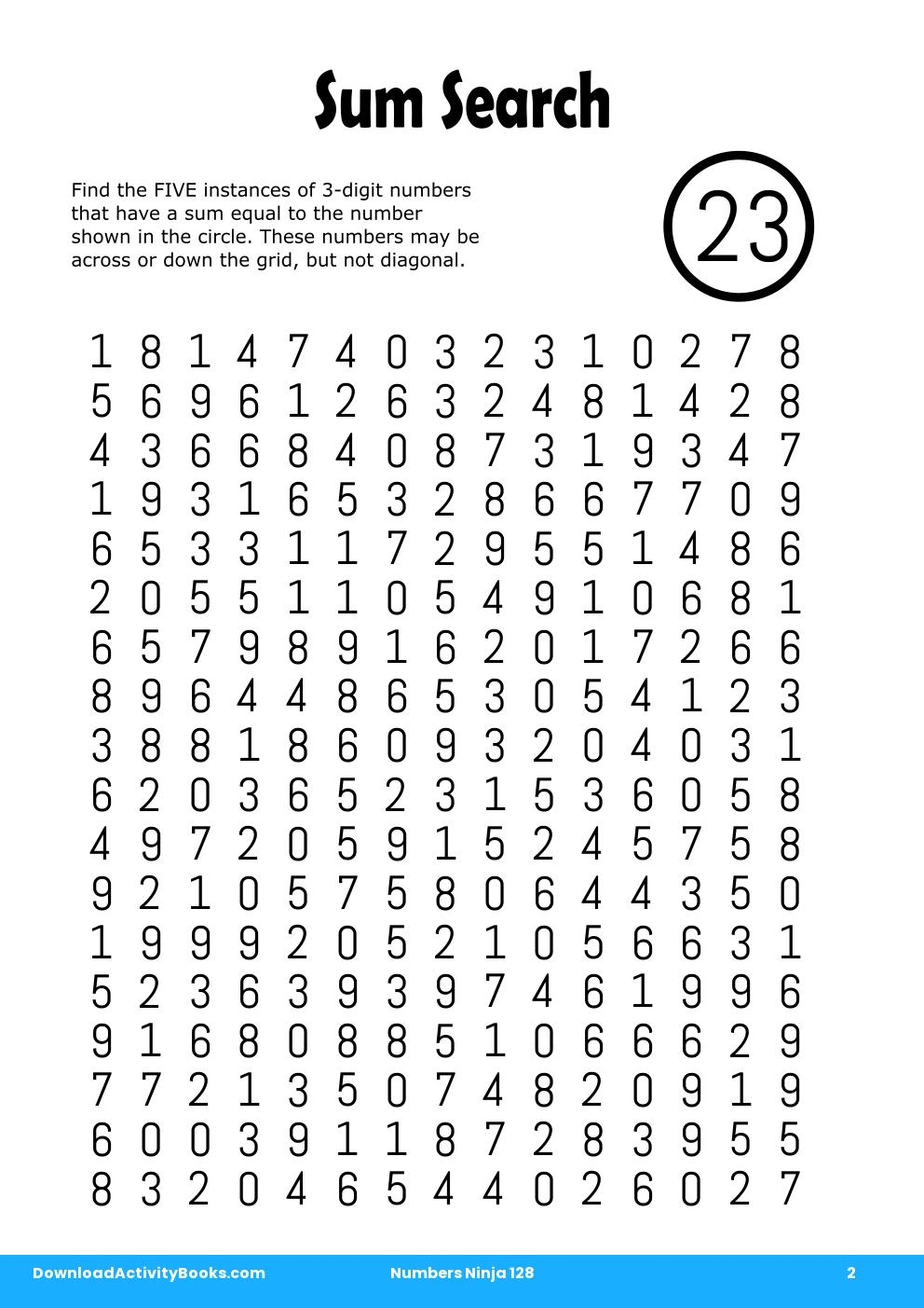 Sum Search in Numbers Ninja 128