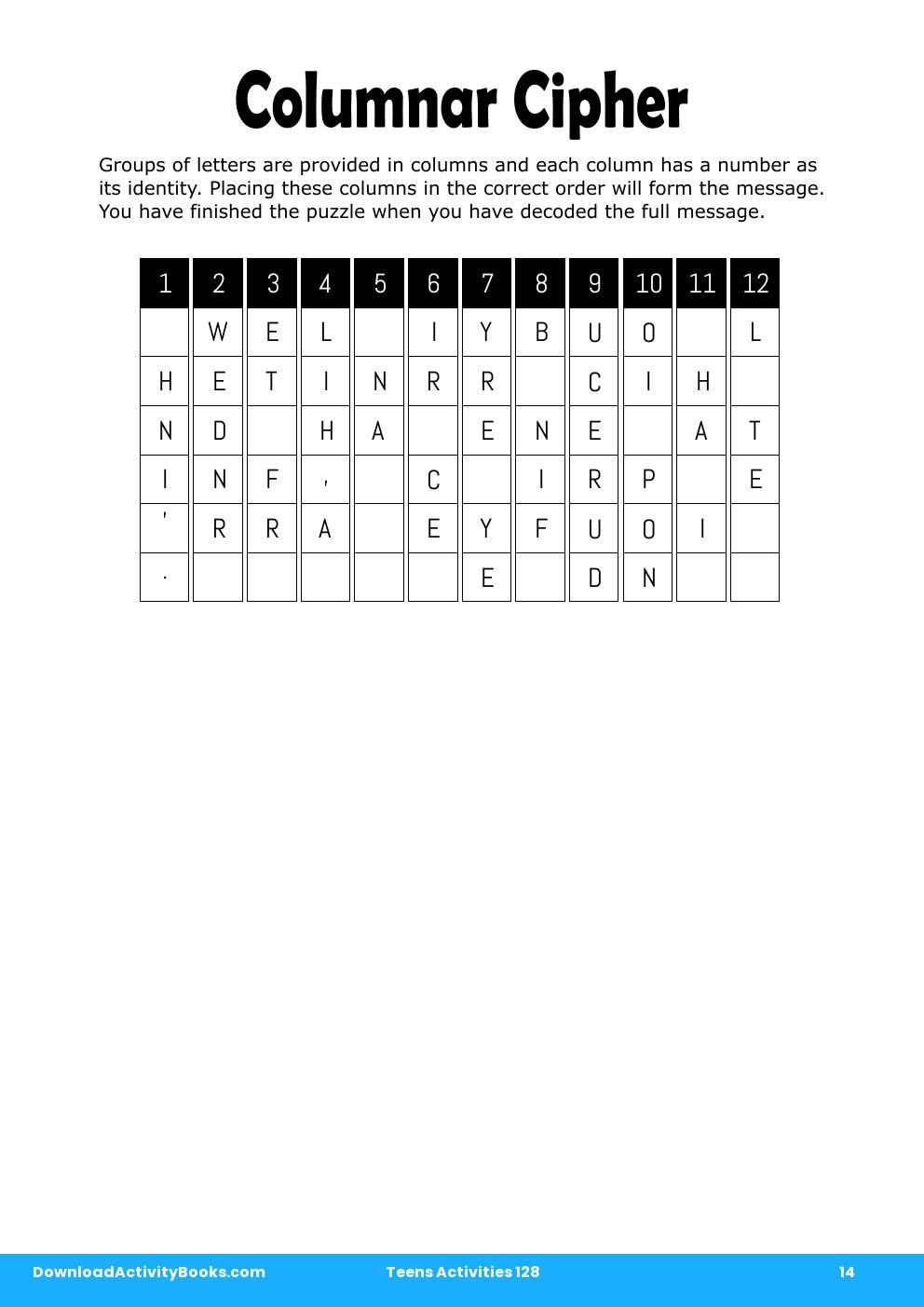 Columnar Cipher in Teens Activities 128