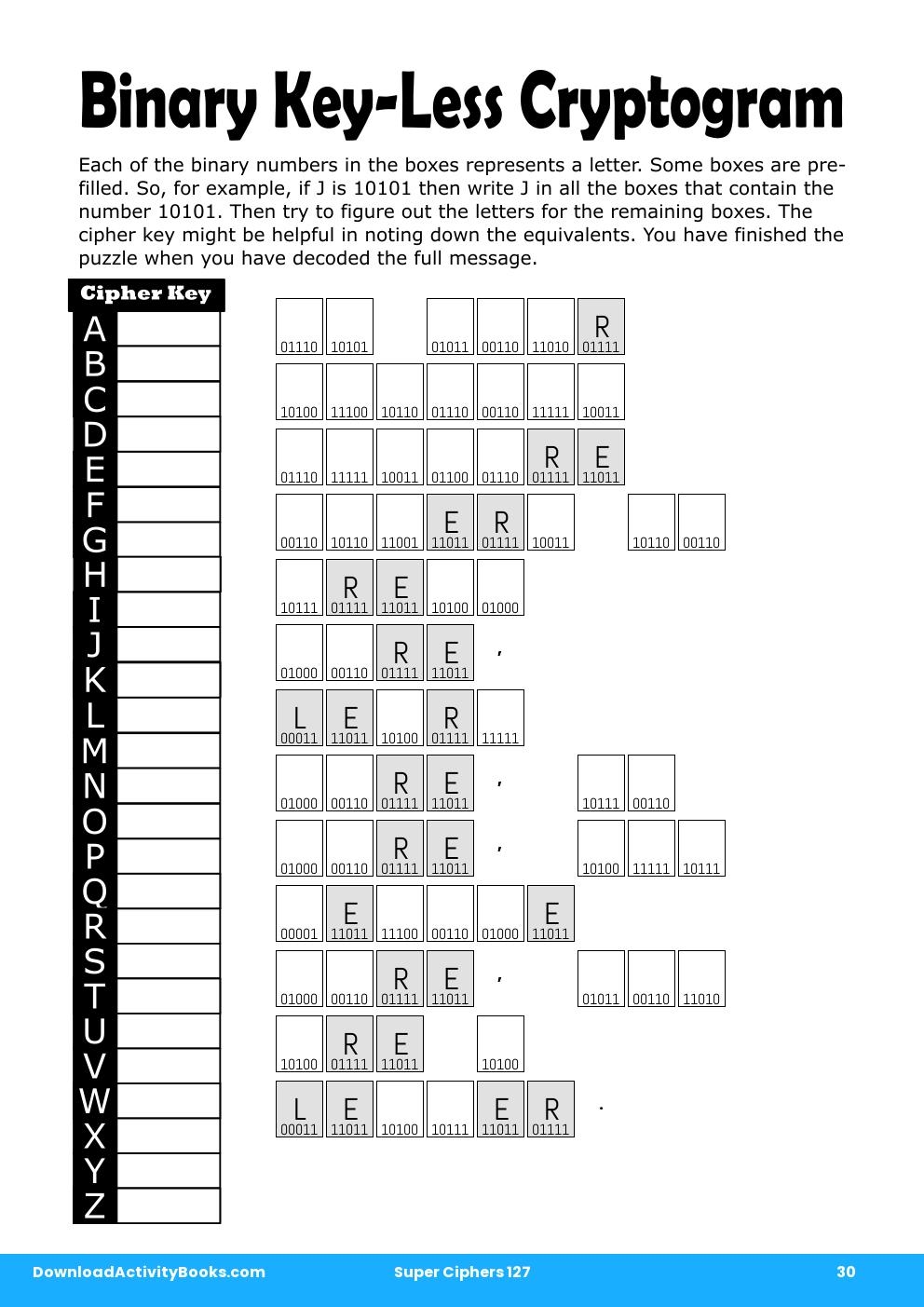 Binary Key-Less Cryptogram in Super Ciphers 127