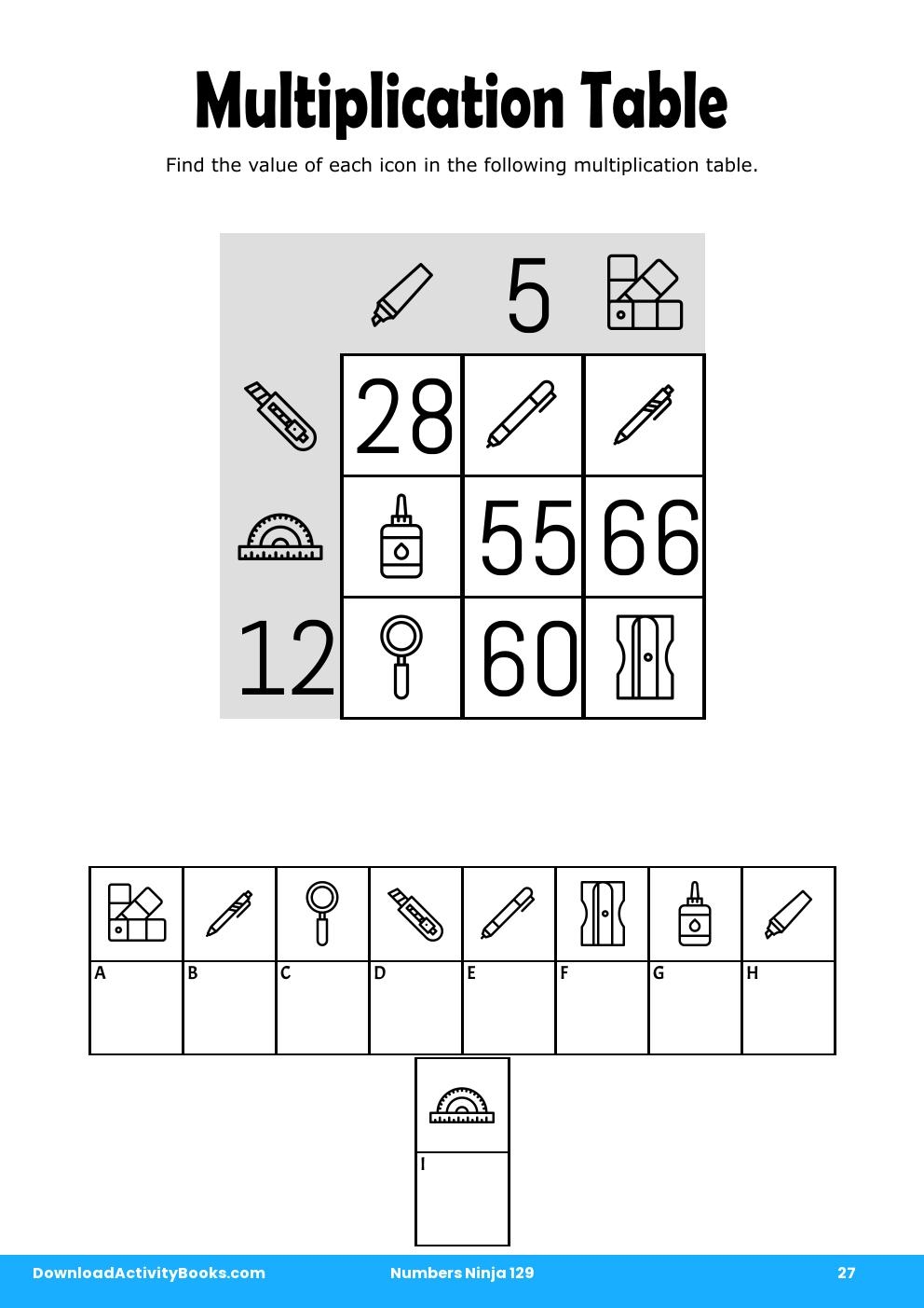 Multiplication Table in Numbers Ninja 129