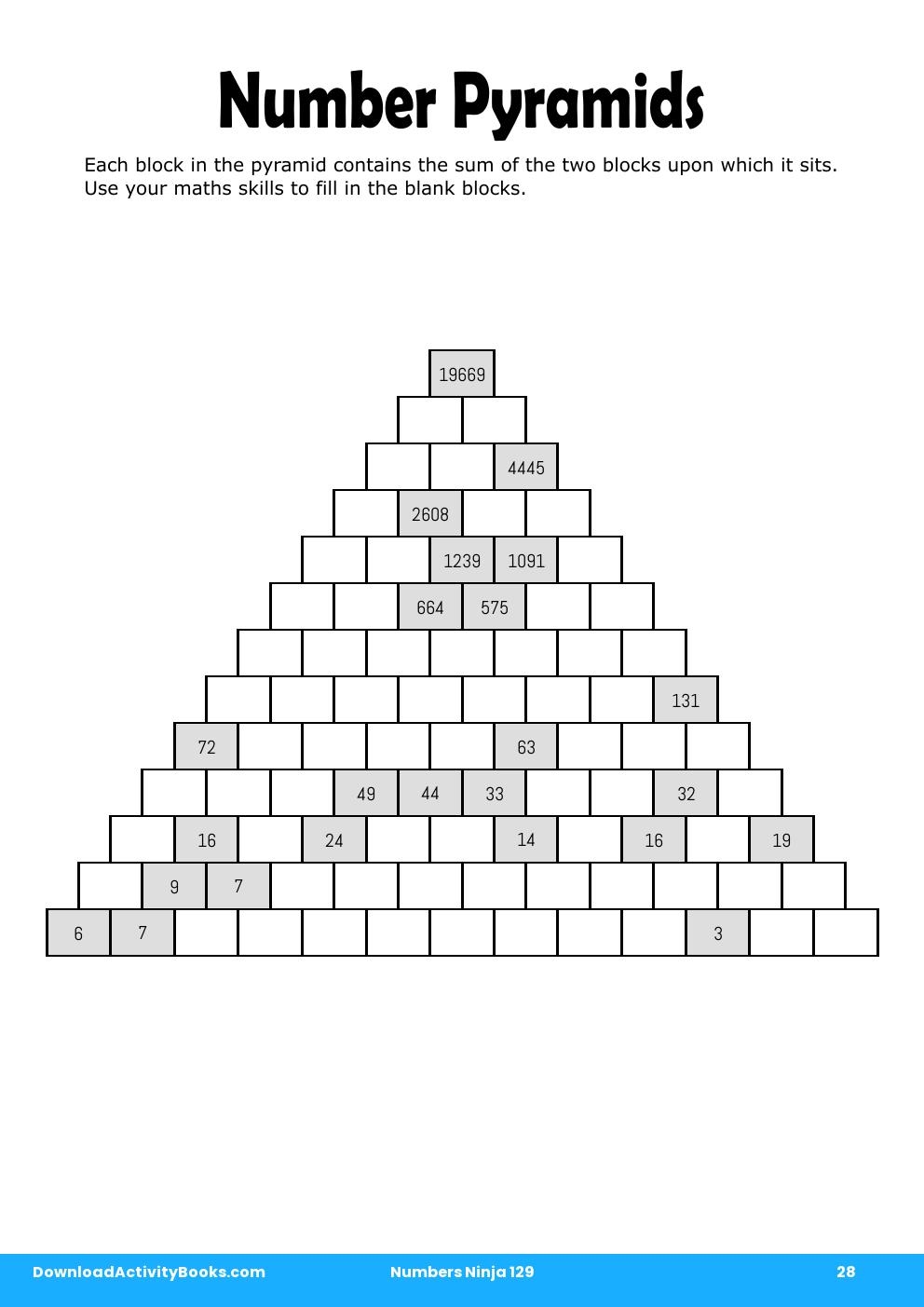 Number Pyramids in Numbers Ninja 129