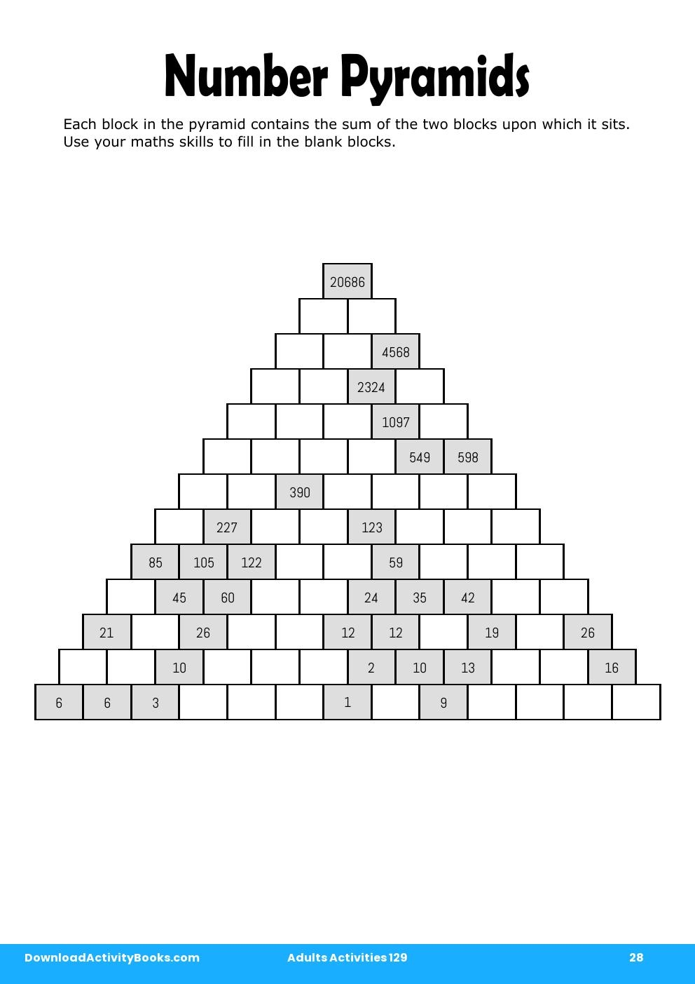 Number Pyramids in Adults Activities 129