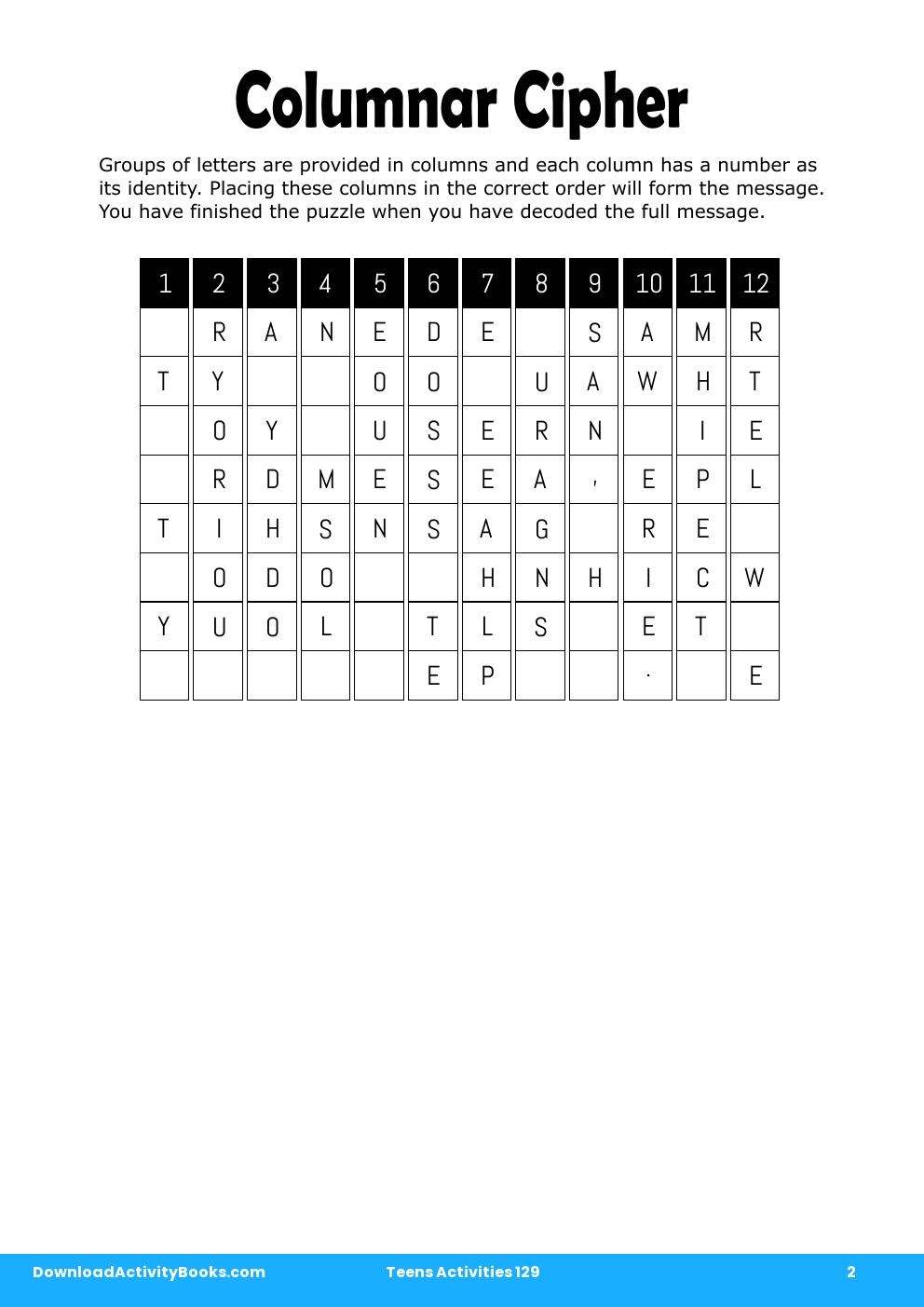 Columnar Cipher in Teens Activities 129