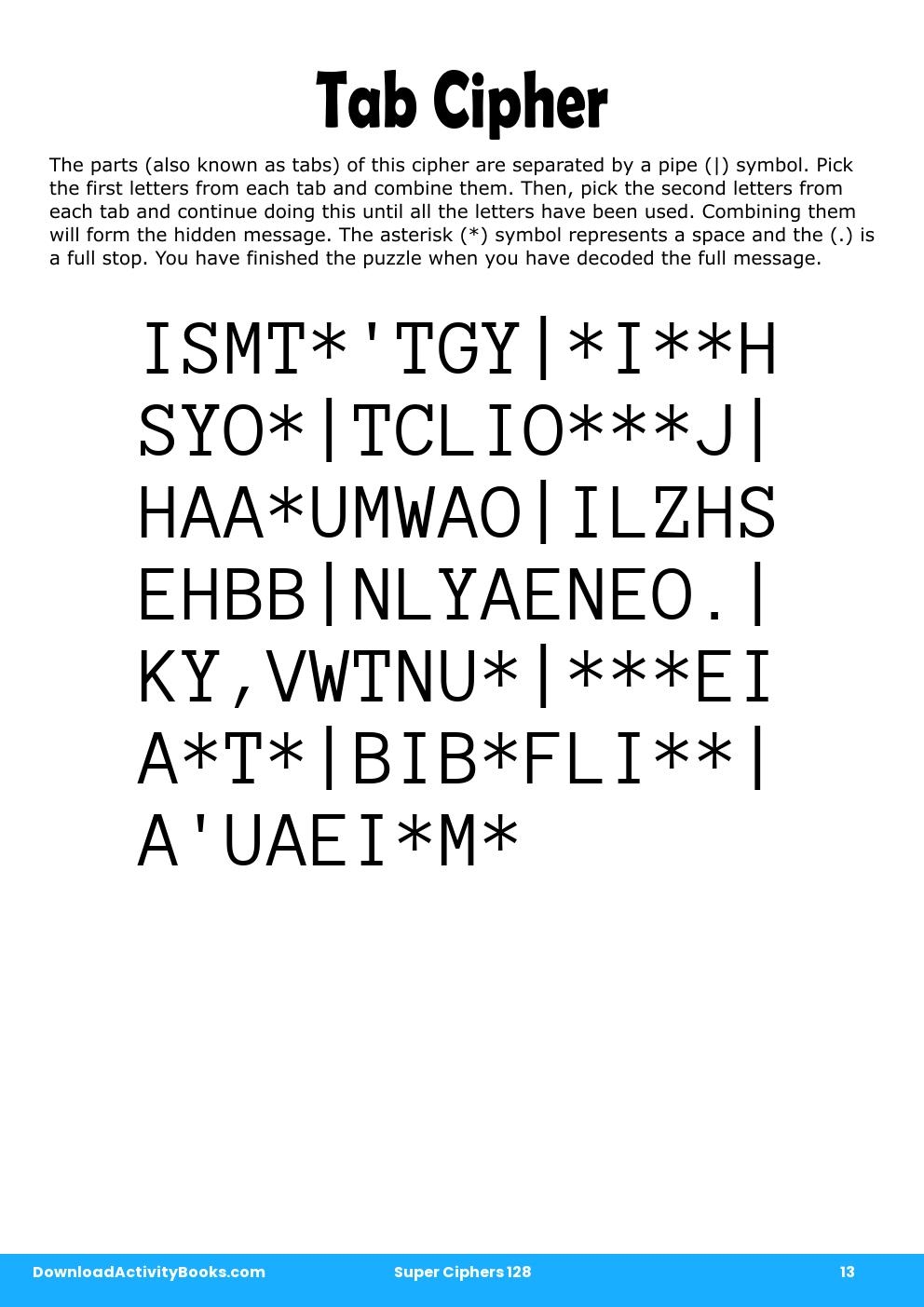 Tab Cipher in Super Ciphers 128