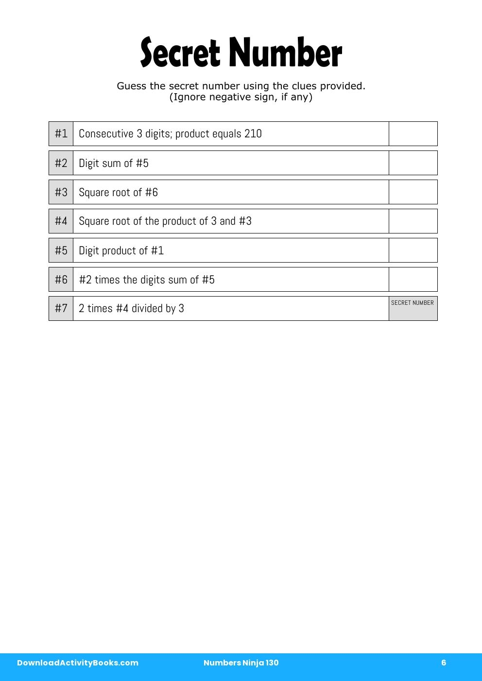 Secret Number in Numbers Ninja 130