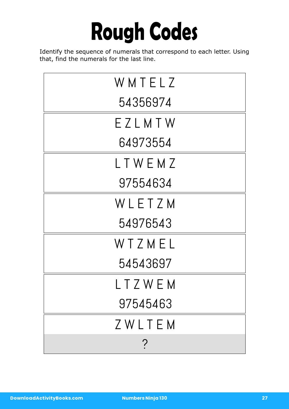 Rough Codes in Numbers Ninja 130