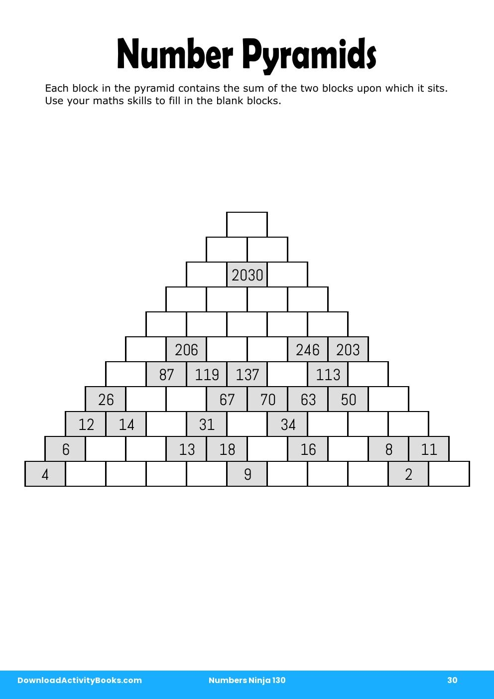 Number Pyramids in Numbers Ninja 130