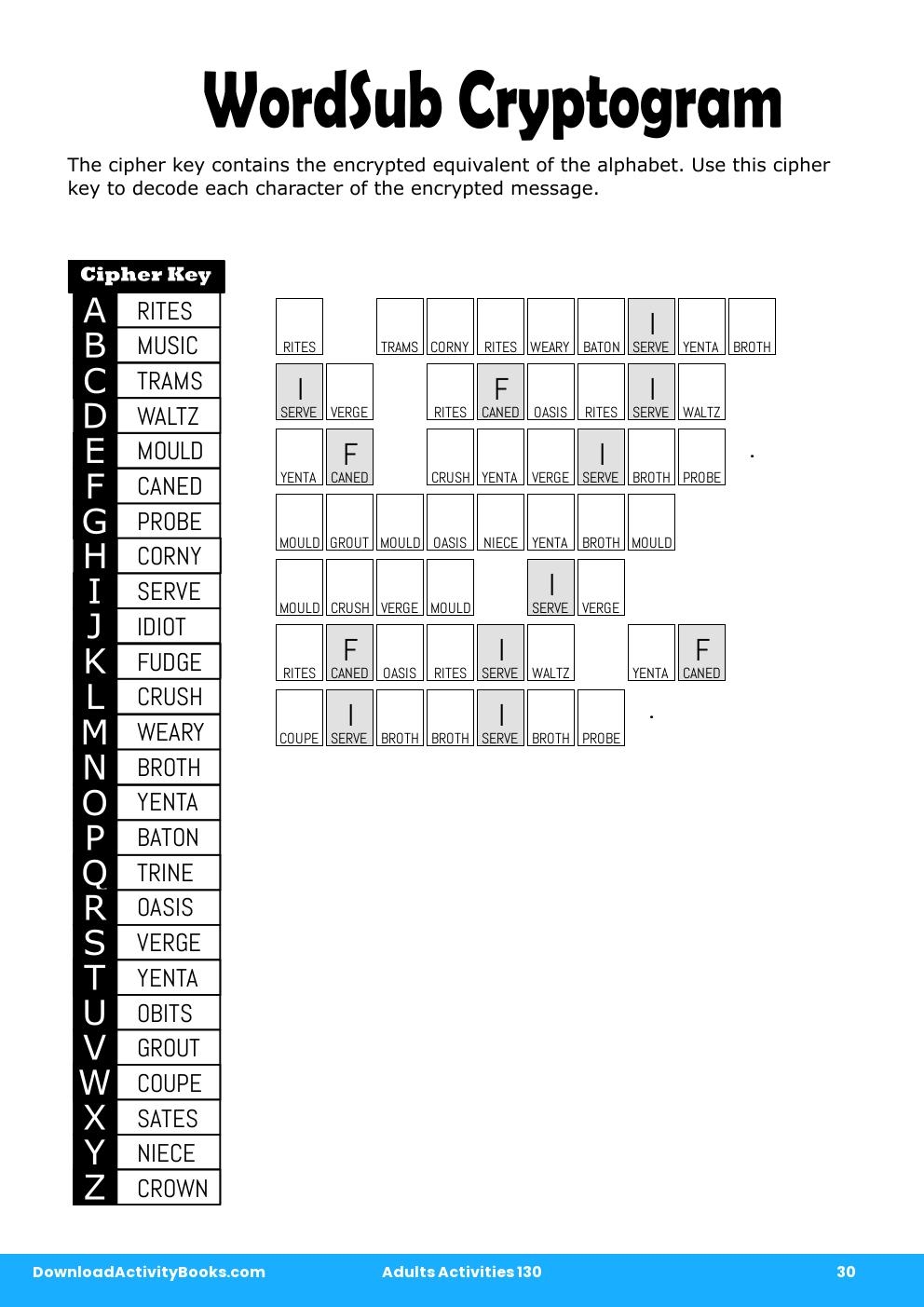 WordSub Cryptogram in Adults Activities 130