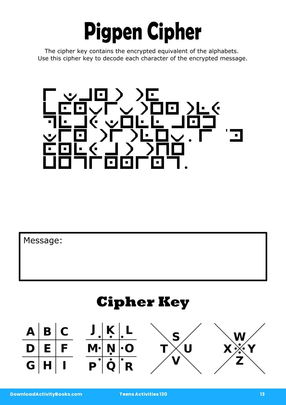 Pigpen Cipher in Teens Activities 130