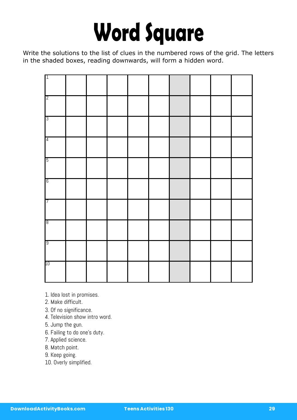 Word Square in Teens Activities 130