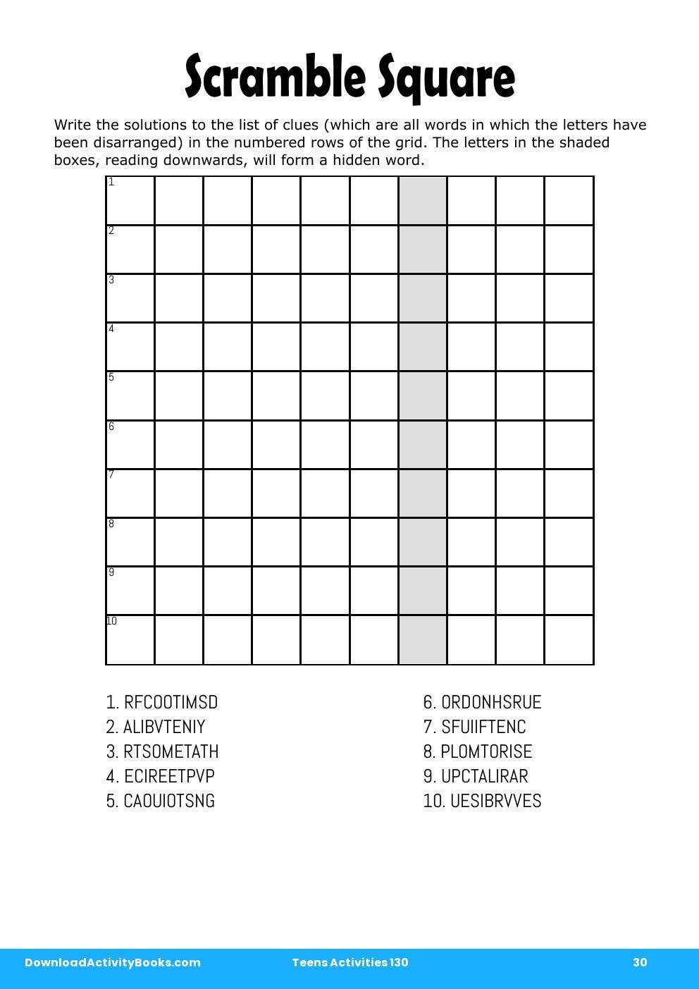 Scramble Square in Teens Activities 130