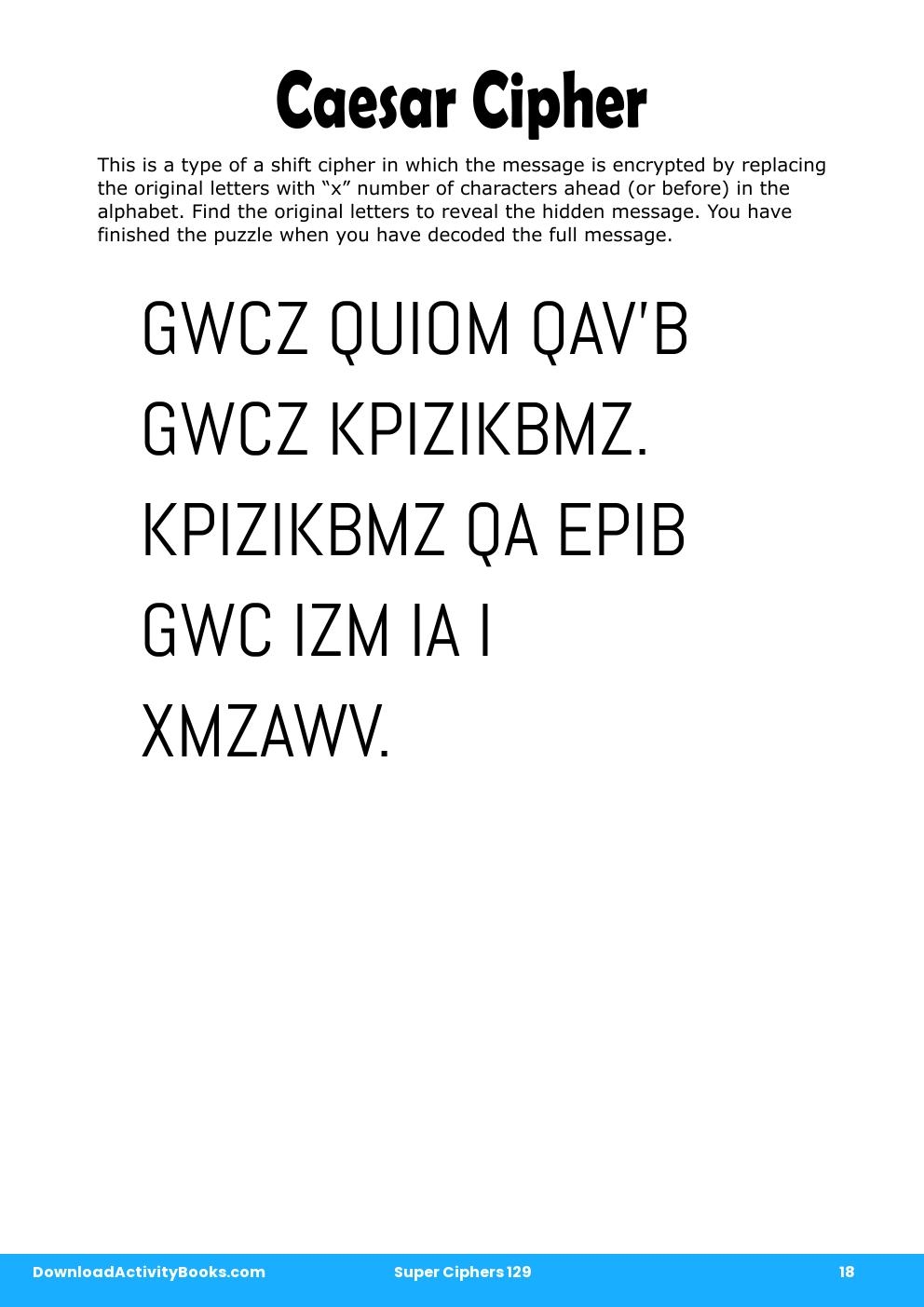 Caesar Cipher in Super Ciphers 129