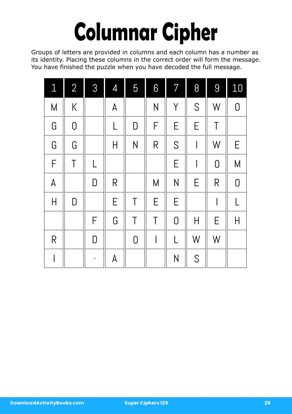 Columnar Cipher in Super Ciphers 129