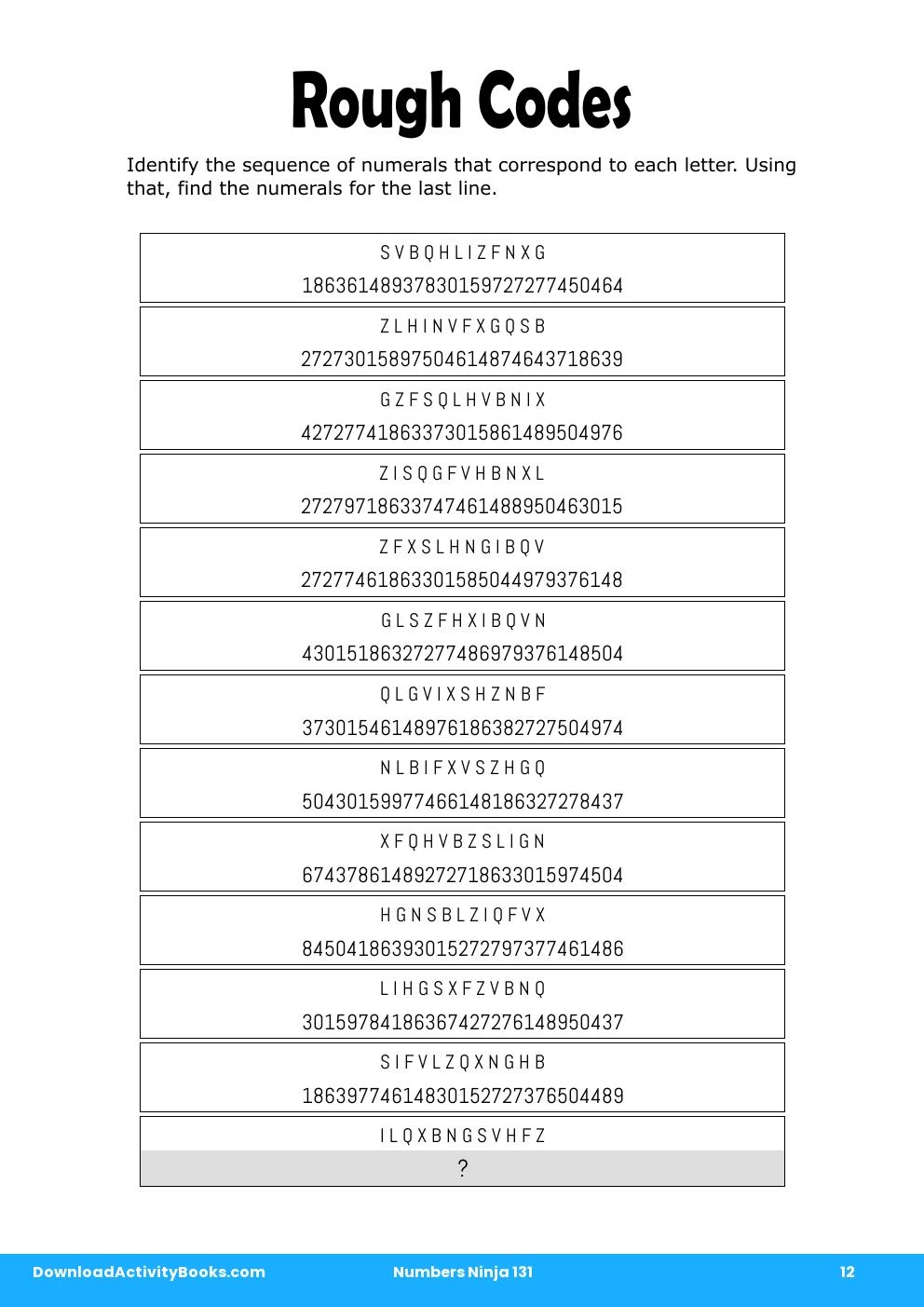 Rough Codes in Numbers Ninja 131