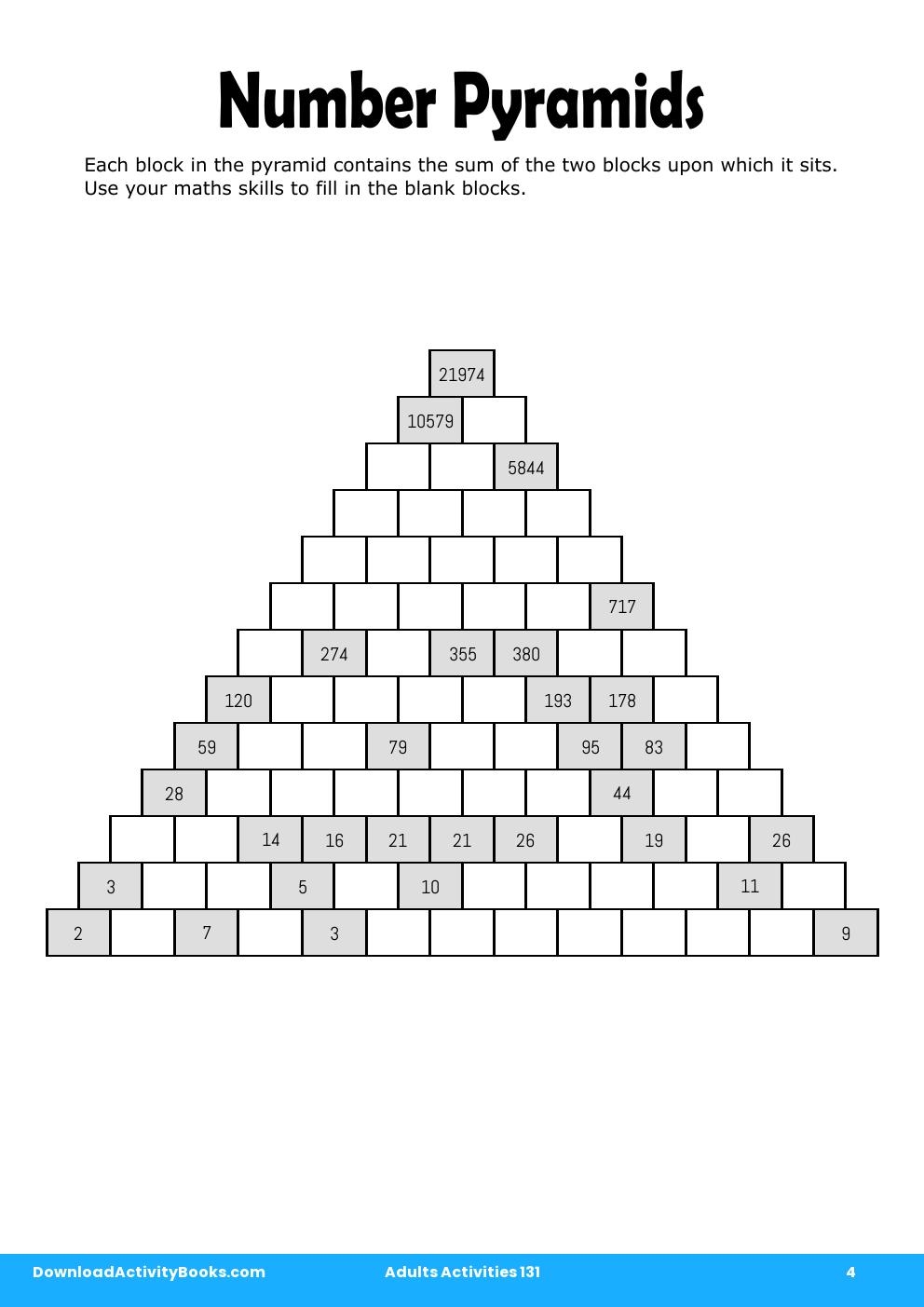 Number Pyramids in Adults Activities 131