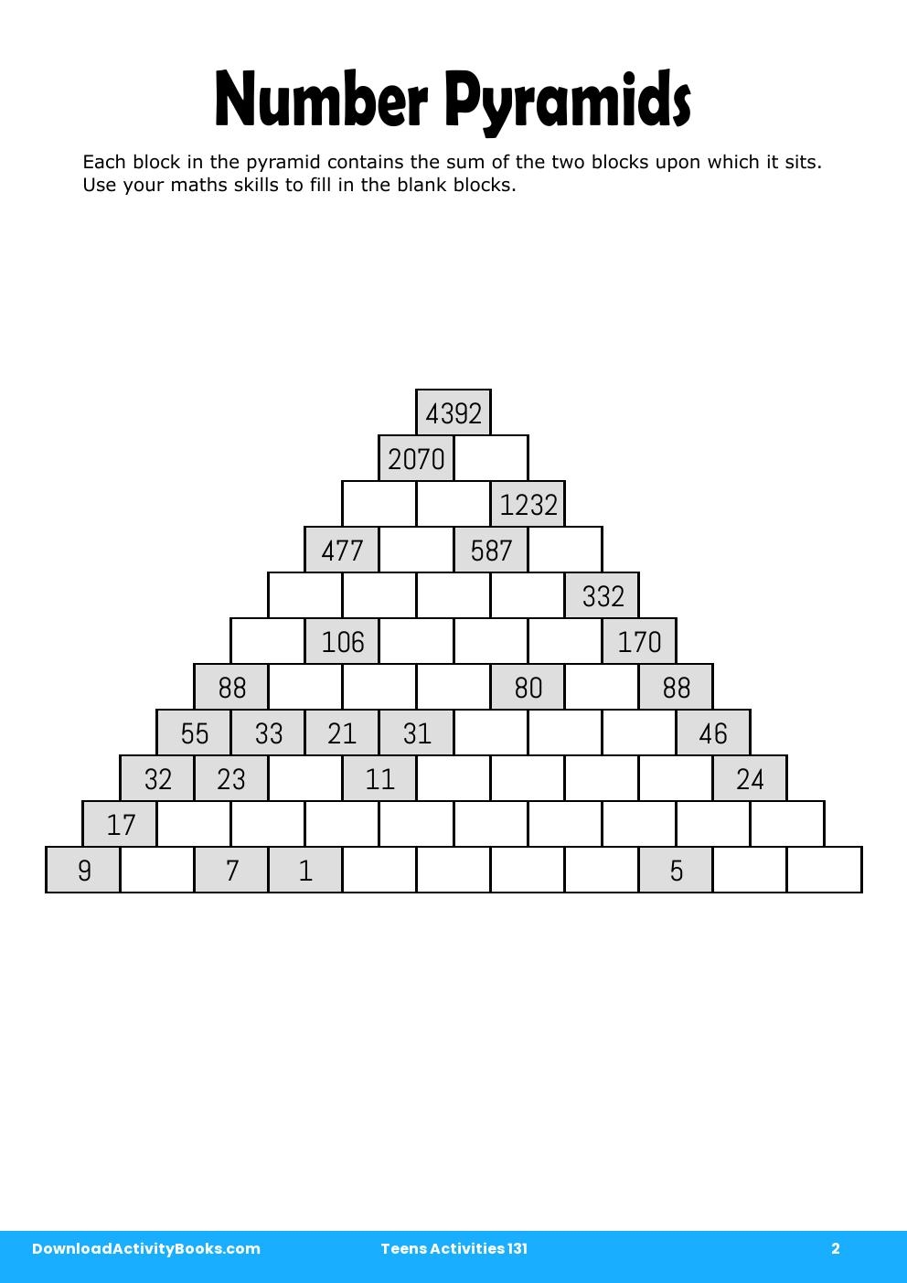 Number Pyramids in Teens Activities 131