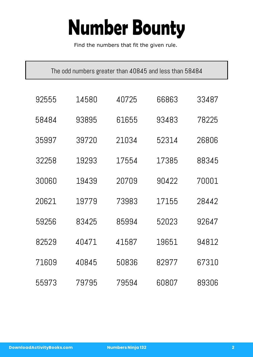 Number Bounty in Numbers Ninja 132