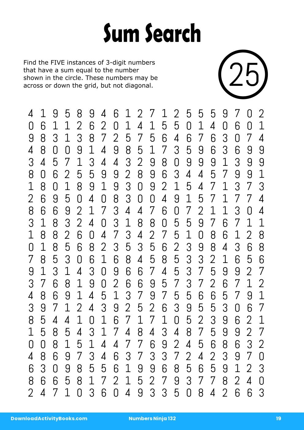 Sum Search in Numbers Ninja 132