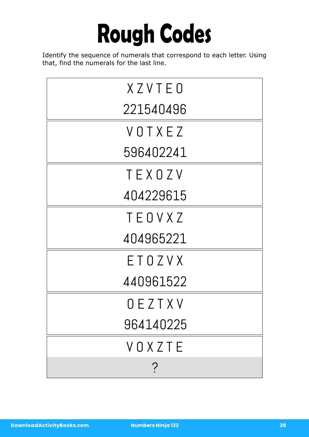 Rough Codes in Numbers Ninja 132