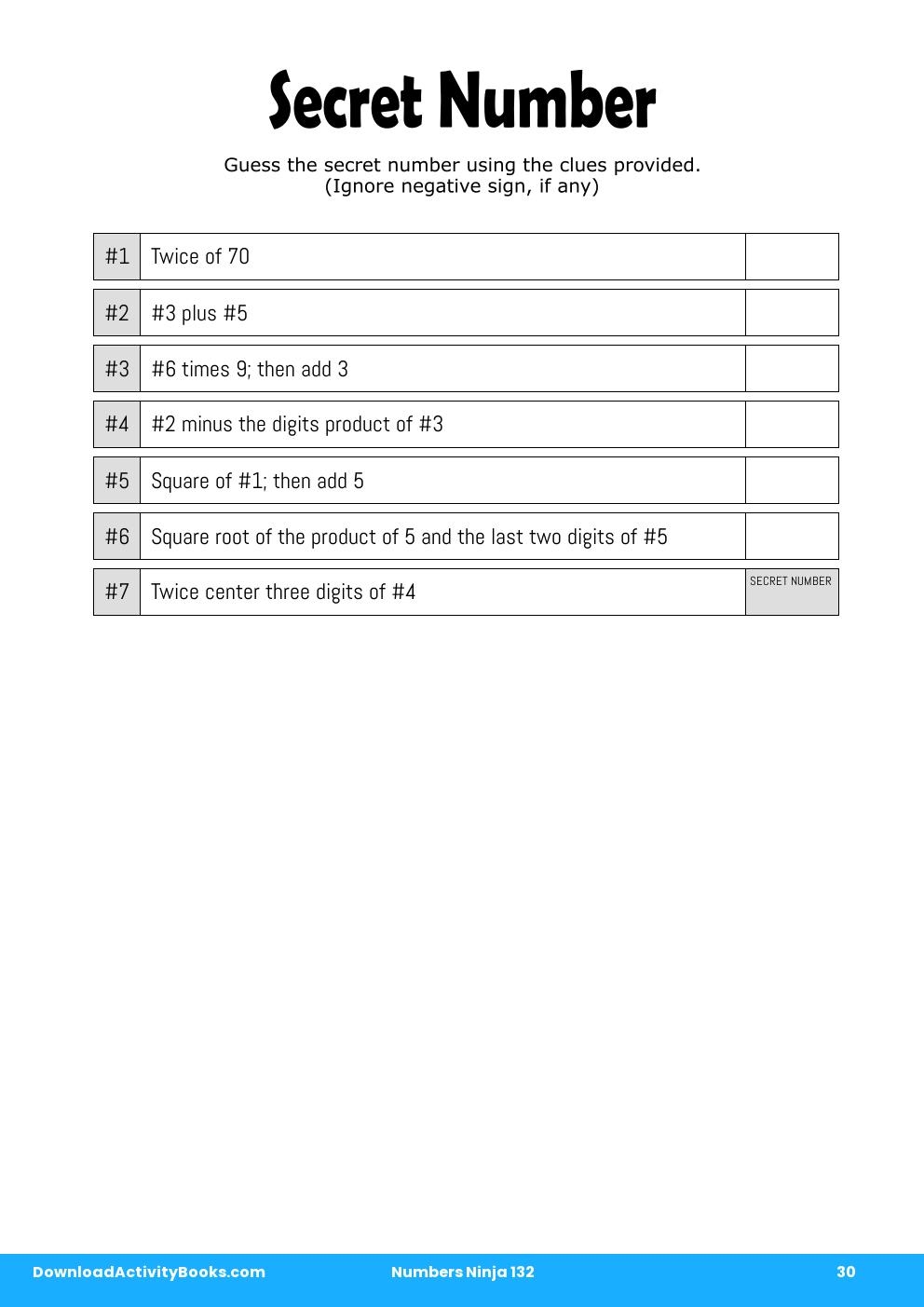 Secret Number in Numbers Ninja 132