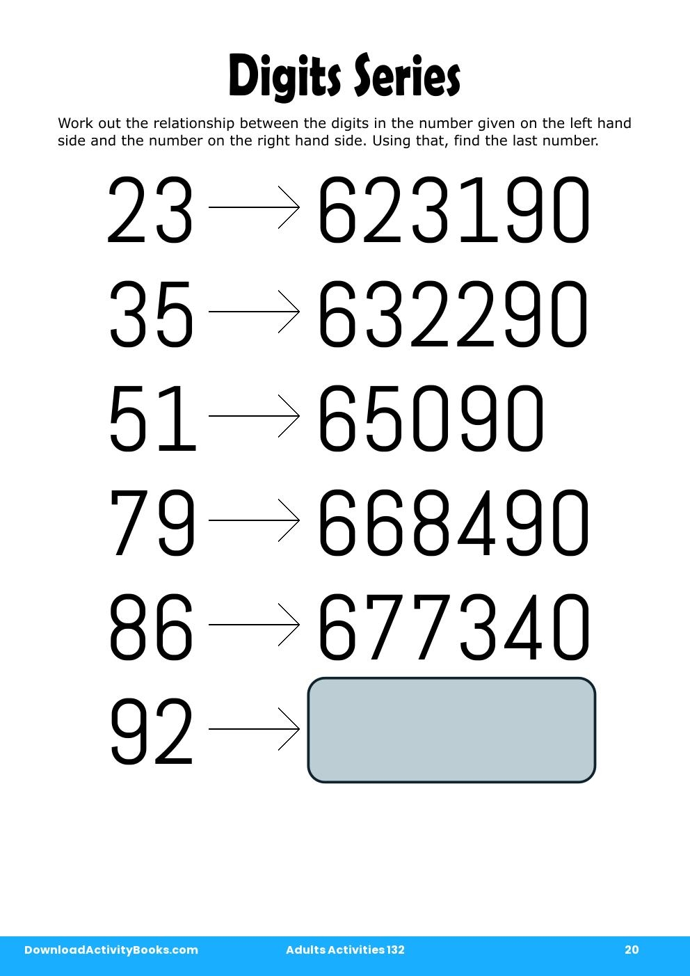 Digits Series in Adults Activities 132