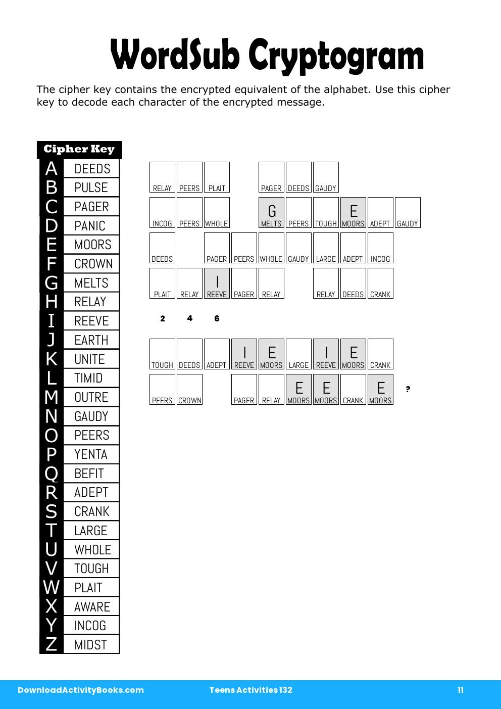 WordSub Cryptogram in Teens Activities 132