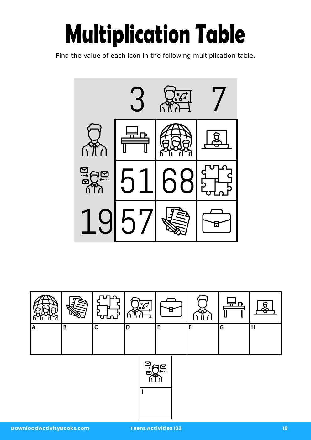 Multiplication Table in Teens Activities 132