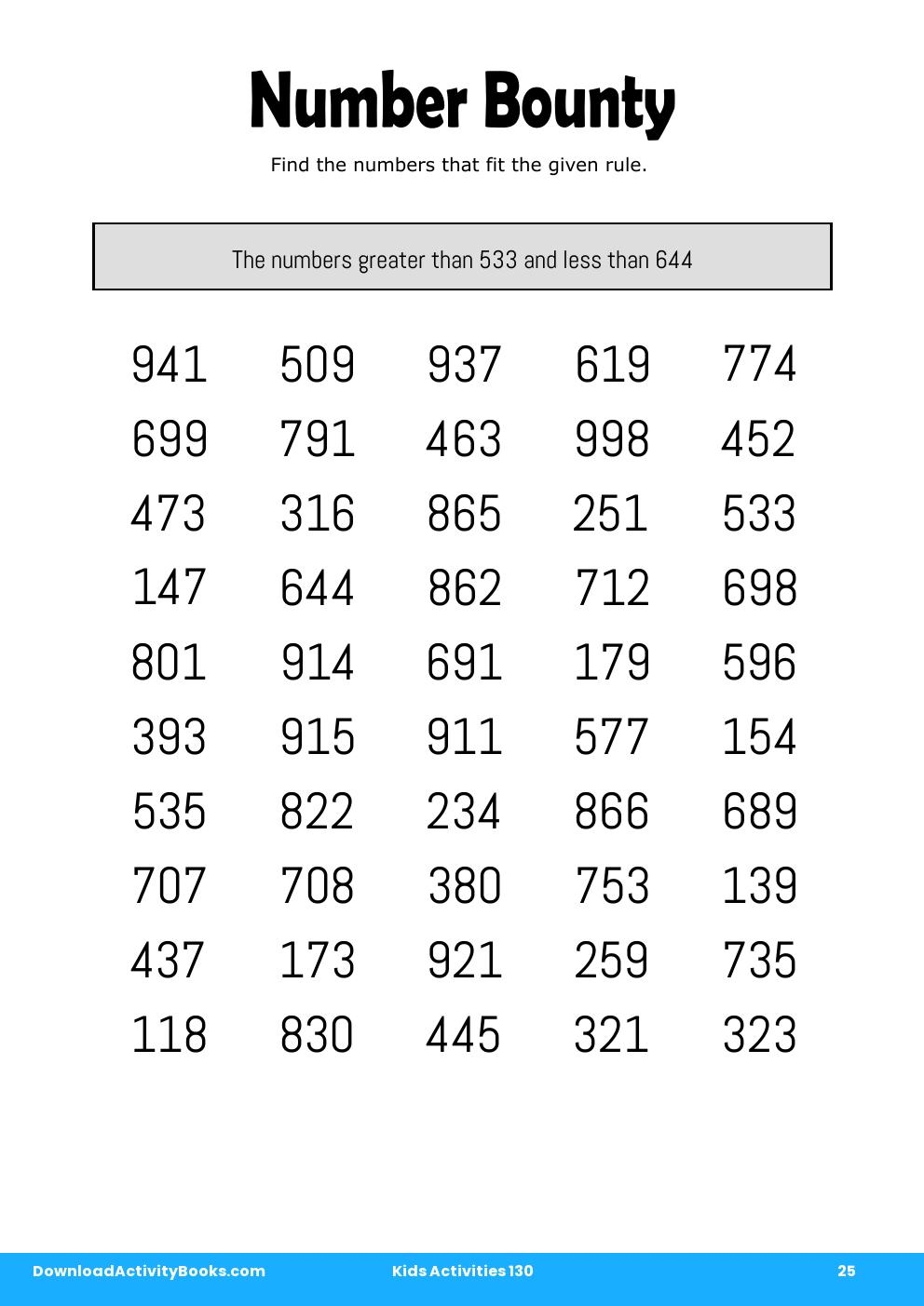 Number Bounty in Kids Activities 130