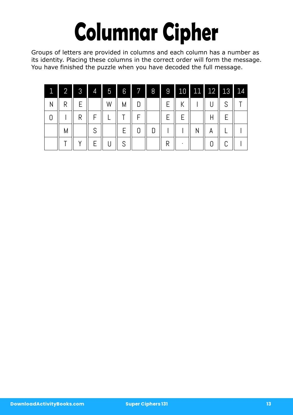 Columnar Cipher in Super Ciphers 131