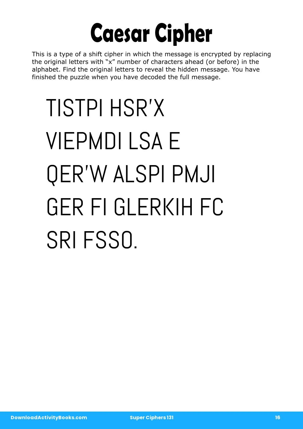 Caesar Cipher in Super Ciphers 131