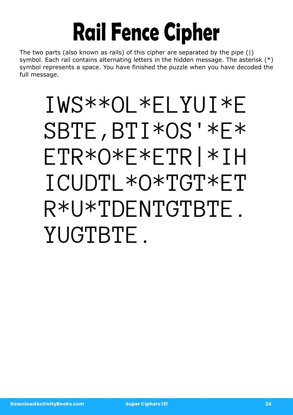 Rail Fence Cipher in Super Ciphers 131