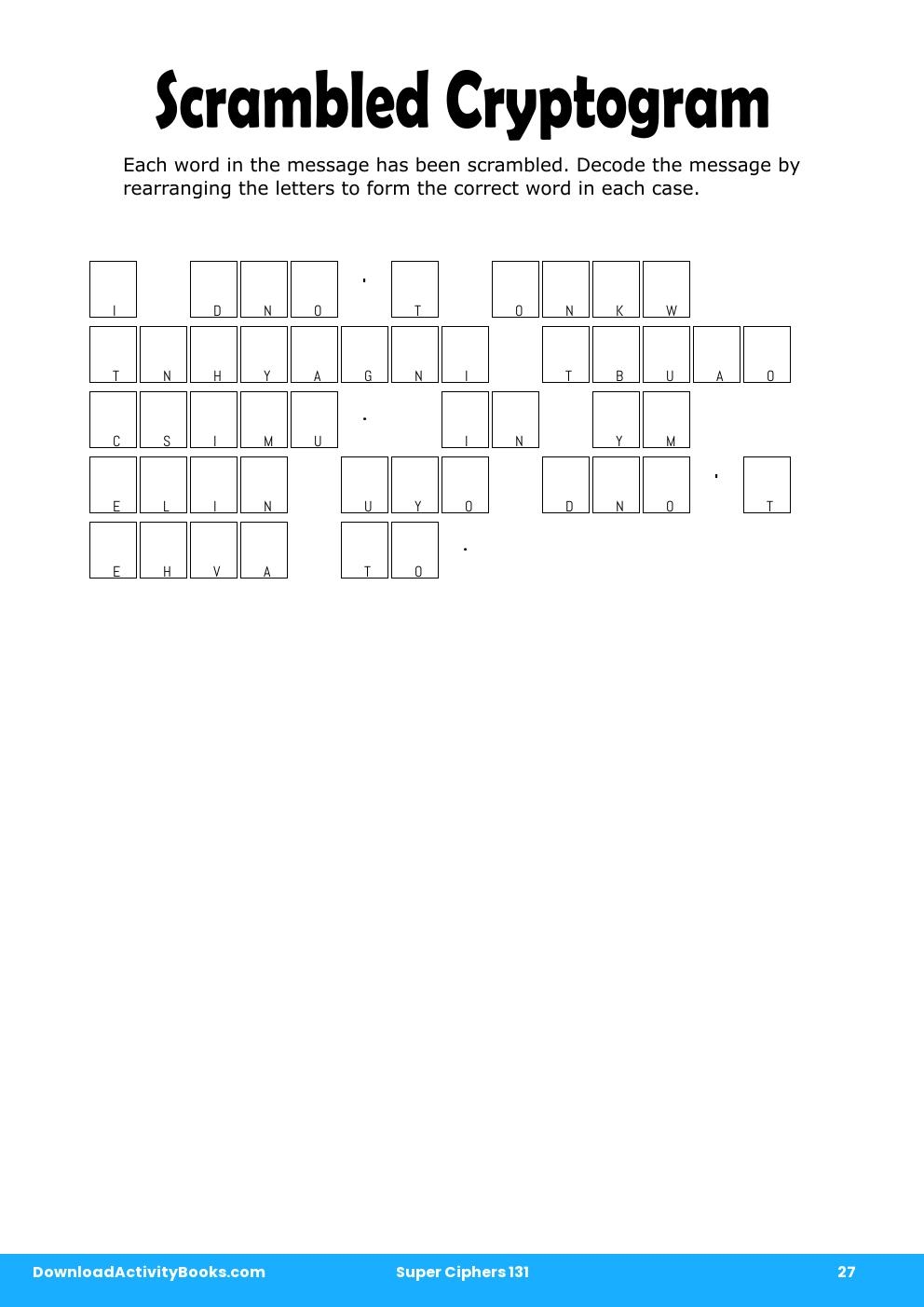 Scrambled Cryptogram in Super Ciphers 131