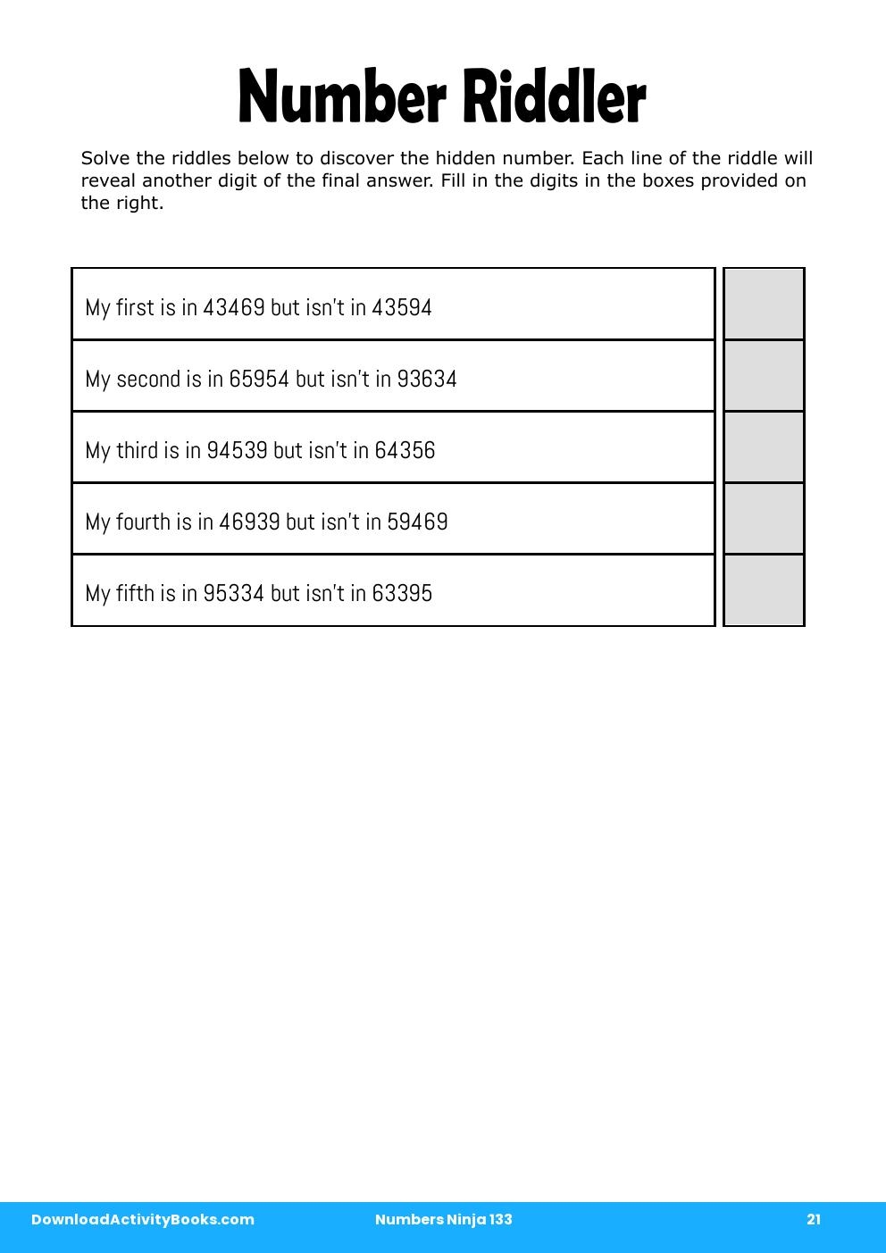 Number Riddler in Numbers Ninja 133
