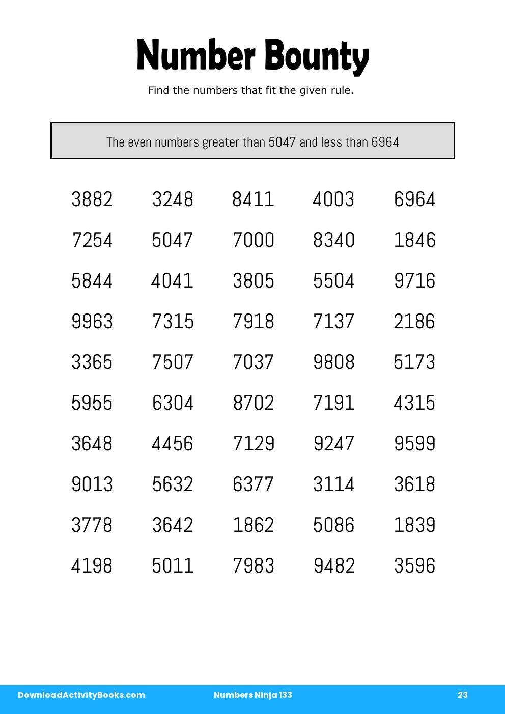 Number Bounty in Numbers Ninja 133