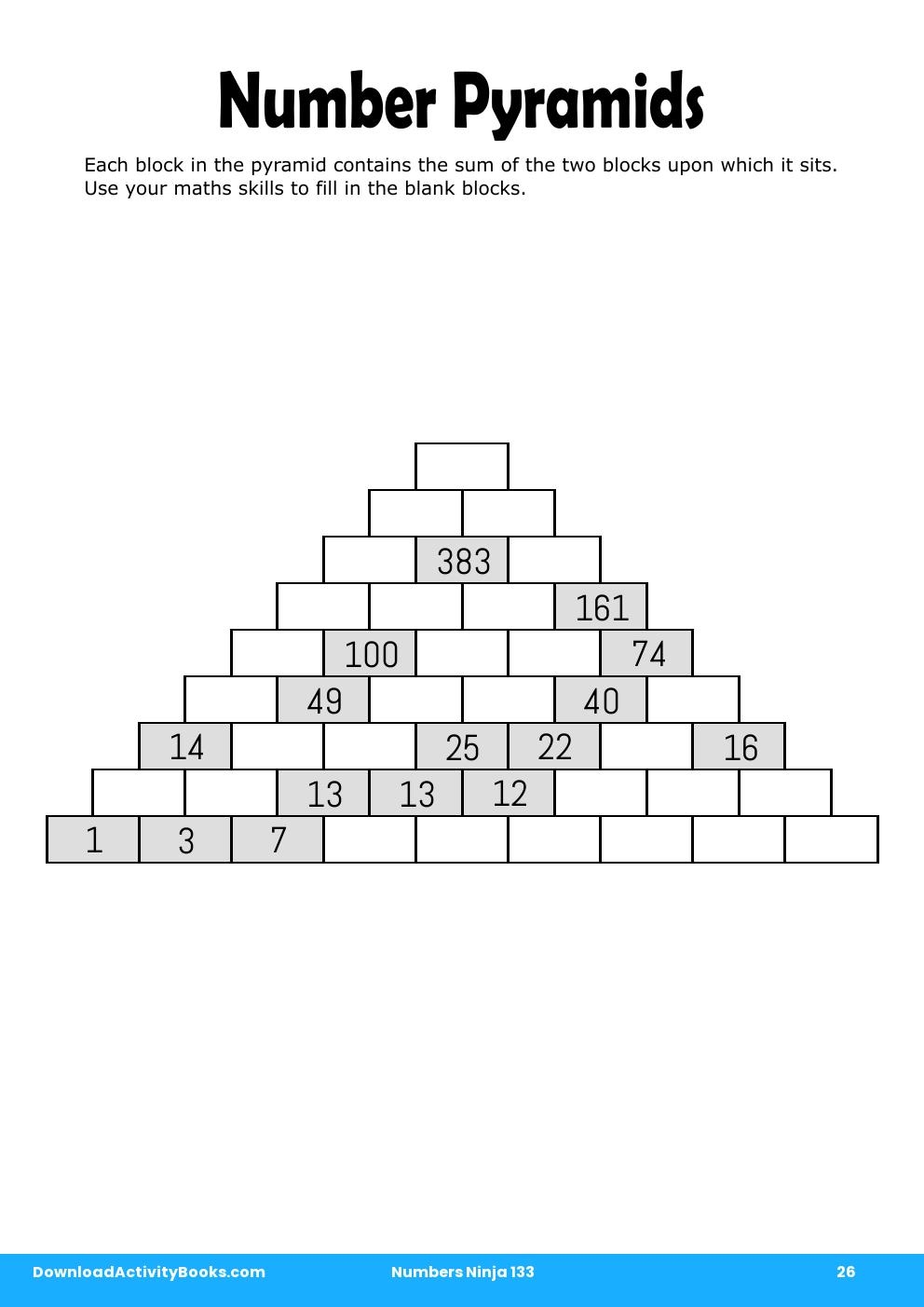 Number Pyramids in Numbers Ninja 133