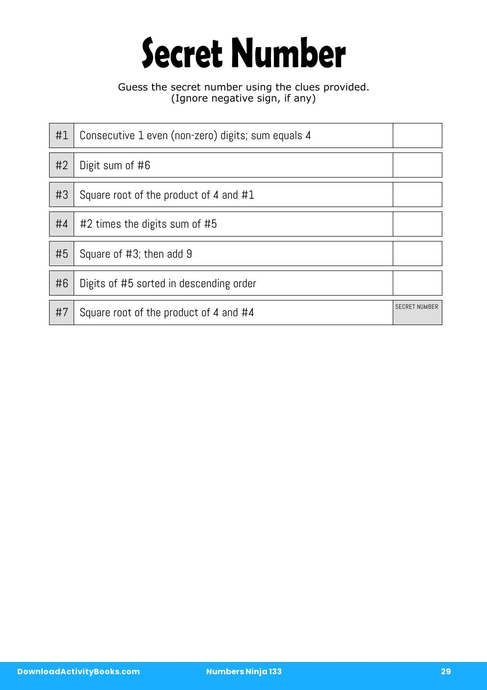 Secret Number in Numbers Ninja 133