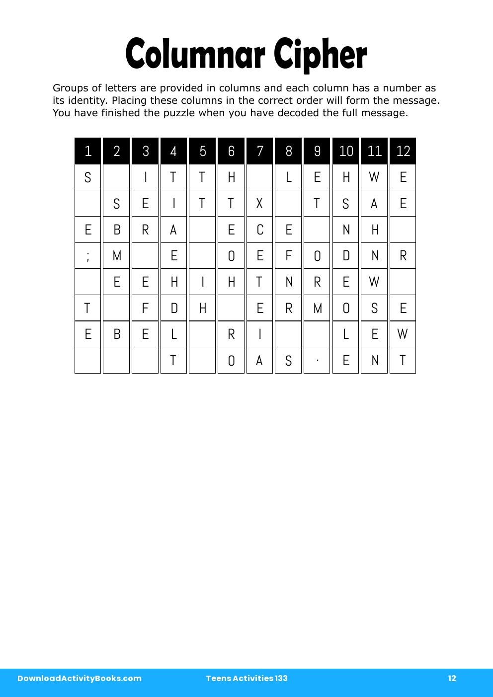 Columnar Cipher in Teens Activities 133