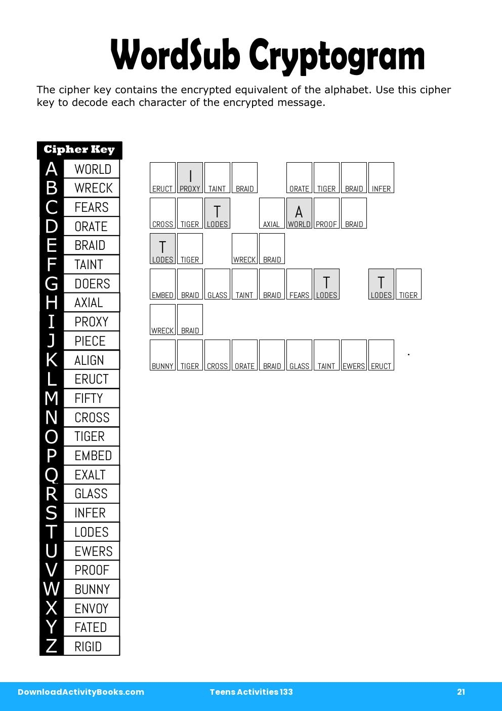 WordSub Cryptogram in Teens Activities 133