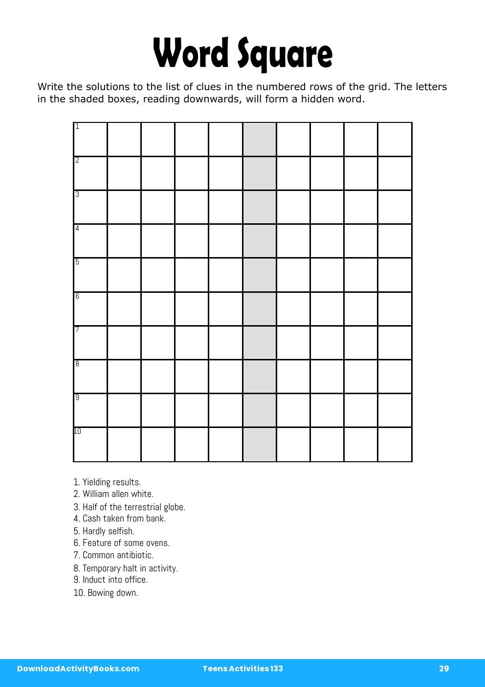 Word Square in Teens Activities 133