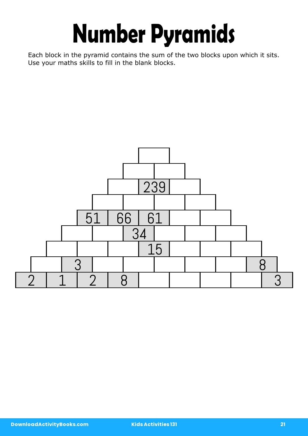 Number Pyramids in Kids Activities 131