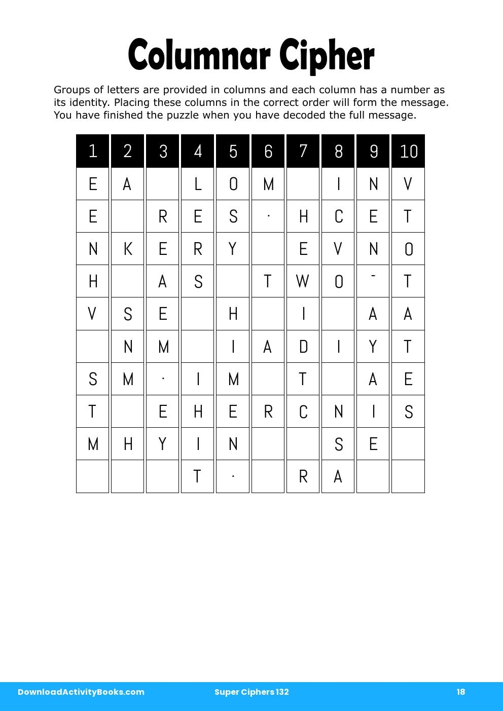 Columnar Cipher in Super Ciphers 132